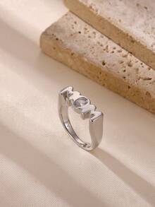 1pc Stainless Steel "MOM" Letter Ring, Mother's Day Gift For Women - Silver 2 - View 5
