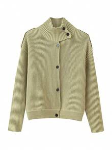 كارديجان نسائي كاجوال، ملابس علوية محبوك بياقة عالية، أكمام طويلة فضفاضة، كنزة صوفية صوفية أنيقة وعملية للسيدات - اخضر زيتون - مشاهدة 9