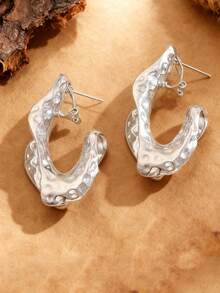 1件合金镀金不对称几何耳环，精致派对佩戴，简约耳夹，适合女性日常佩戴 - 彩色 - 查看 5