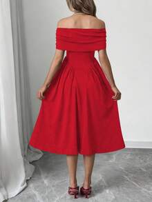 Women's Elegant Party/Date/Wedding Formal Banquet Ruffle Off-Shoulder Maxi Dress, Solid Color, Summer - Red - View 7