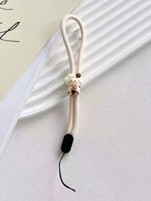 1pc Adjustable Nylon Lanyard With Beige Bear & Rabbit Charms, For Phone, USB, Keys