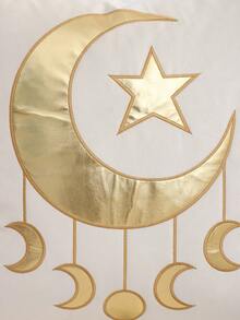 1pc/2pcs Eid Mubarak Decorative Pillow Cover, Crescent Moon Star Lantern Embroidered Velvet Islamic Ramadan Holiday Gift For Living Room Bedroom Sofa Home Ramadan Decor - Orange - View 5