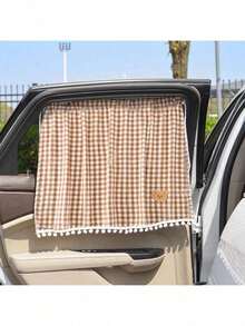 1pc Car Rear Window Sunshade, Suction Cup Mounted, Cute Plaid Bear Design, Random Bear Pattern & Stitching Style - one-size - View 8