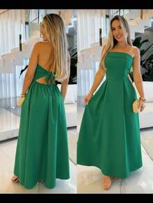 Elegant Strapless Tailored Dress - Green Flag - View 2