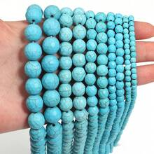 1 pièce Perles de turquoise bleue à facettes multiples de 4 à 12 mm, pour bracelets, colliers et création de bijoux. Perles de turquoise pour le DIY de bijoux - Bleu azur - Voir 5