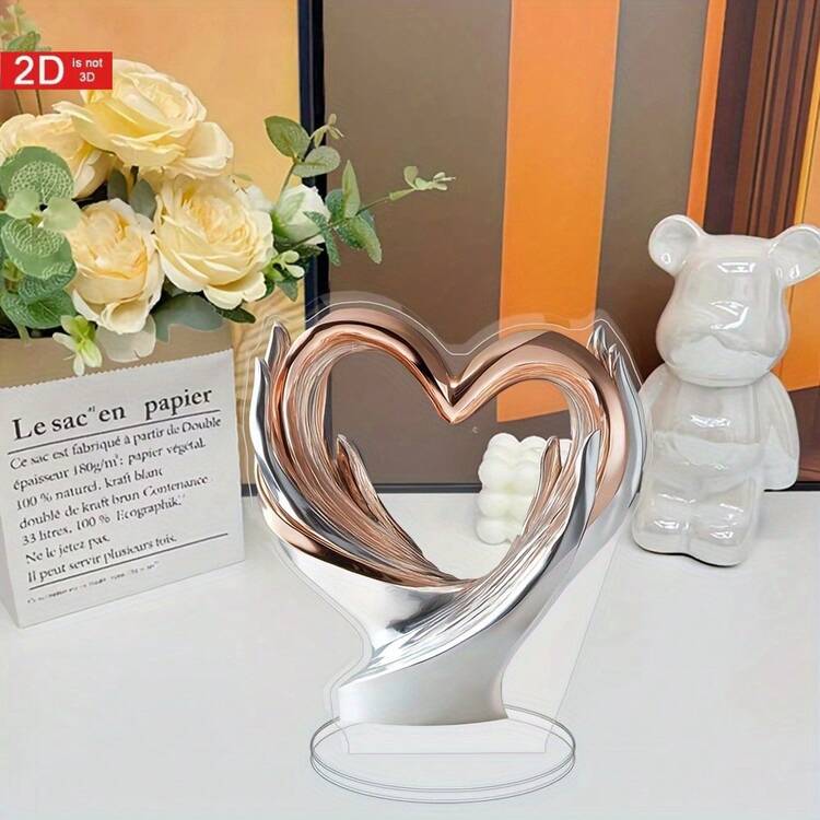 Estatua acrílica plana 2D en forma de corazón bohemio de plata - Placa decorativa de escritorio resistente al agua y a los arañazos, decoración del hogar multifuncional con temática, sin batería, adecuada para habitación y escritorio - Multicolor - Añade 5