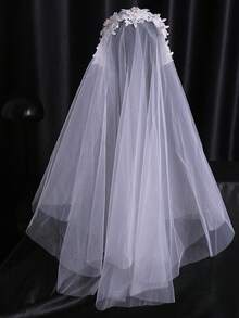 1pc Elegant White Lace Flower Headband, Romantic Bridal Veil Headpiece For Women - White - View 6