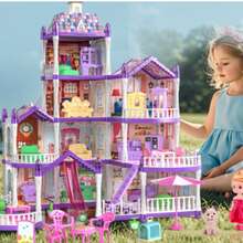 Princess Doll House, 4-Story Dollhouse With Glow In The Dark, Doll House Playset With 2 Dolls, 12 Play Areas, Fully Furniture & Accessories, Toys For 3 4 5 6 7 8 9Year Old Girls Gift, Purple - Multicolor - View 9