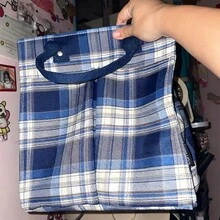 Large Capacity Durable Tote Bag, Japanese Thick Plaid Design, Reinforced Handles, Zipper Closure, Multipurpose For Work And Shopping - Multicolor - View 9