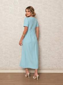 ONLYONE - Elegant Women's Midi Dress With V-Neck Wrap Detail And Side Slit - Women's Party Dresses - 淺藍色 - 查看 2