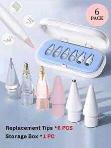 6支装 Apple Pencil 笔尖，兼容 Apple Pencil 笔尖及笔盒，笔尖纤细，精准控制，不易磨损，金属笔尖，兼容 Apple Pencil 第一代/第二代/USB-C/iPad Pro，针状笔尖，带笔盒，iPad Pro 笔套装，圣诞节、家人、朋友、生日、节日最佳礼物，笔配件