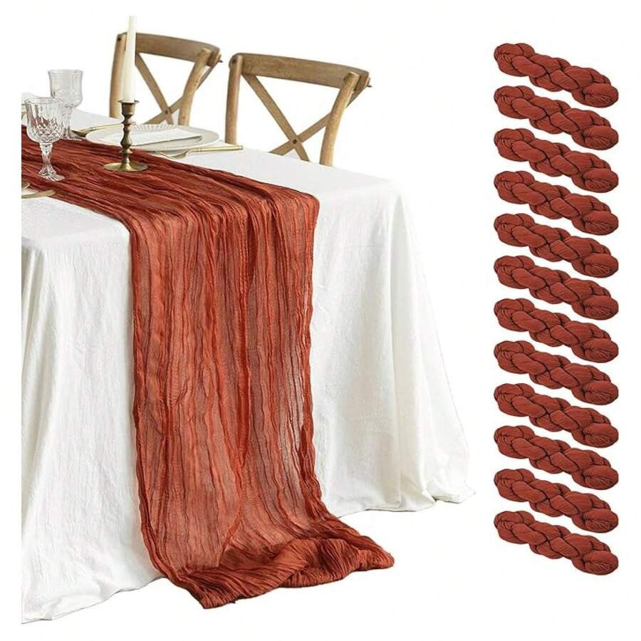 Terracotta Cheesecloth Table Runners 12 Pack - 10ft Boho Gauze Rustic Sheer Table Runner For Wedding, Birthday, Bridal Shower - 120 Inch Long - Multicolor 115 - View 1