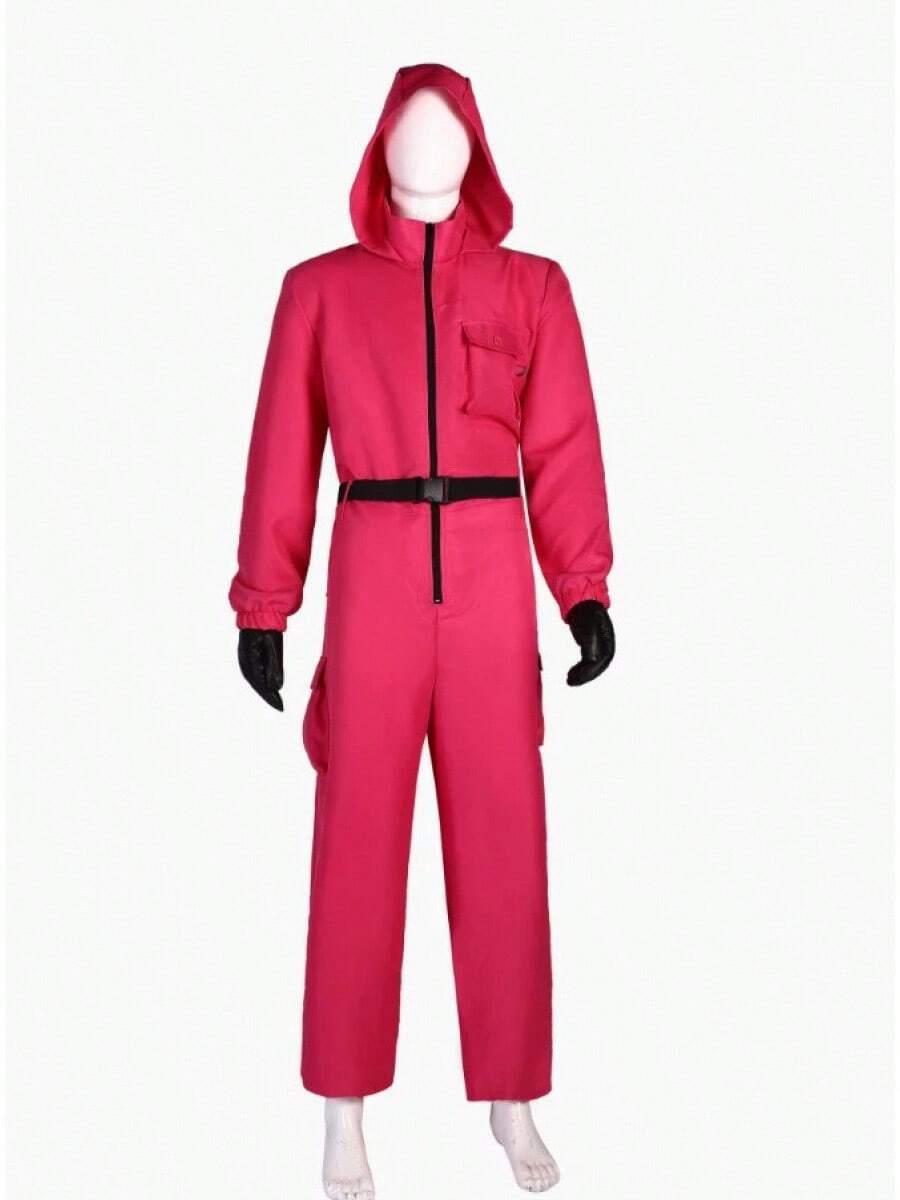 Chaqueta de disfraz de cosplay de casa de papel moneda - Mono rojo brillante + máscara - Ver 1