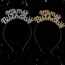1pc Sparkly Birthday Rhinestone Headband, "It's My Birthday" 3D Letter Headpiece For Party Gift Exchange Glittery Birthday Girl Hair Accessories - 銀色 - 查看 3