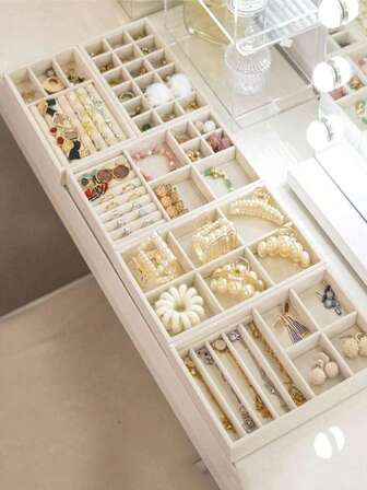 9-1pc Velvet Jewelry Tray, Multi-Functional Storage Dish, Jewelry Box, Drawer Jewelry Box, Display Tray, Storage Box, Flip-Top Box, Easy To Categorize, Space-Saving, Removable Divider, Suitable For Vanity, Drawer, Bathroom, Bedroom, Living Room, Travel, Desk, Shelf, Suitable For Indoor, Home, Party, Ball, Office, Mother's Day Gift, Gift For Friends, Girlfriend, Family, Teachers, Colleagues, Halloween Gift, Christmas Gift