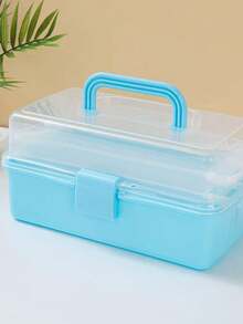 3-Layer Blue Toolbox Style Stationery Box, Foldable Storage Box, Multifunctional Desktop Organizer For Students