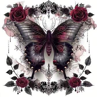 5D DIY Diamant Malerei Set (Erwachsene) - Gotischer Schmetterling & Rose Design Vollrund Diamant Malerei Leinwand - Vintage Blumen Diamant Kunst Set (Anfänger) - Handgemachtes Wohndekoration Geschenk, Gruppenbasteln, Rahmen nicht enthalten