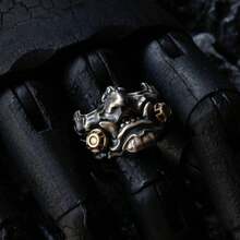 Cyberpunk Samurai Mask Design Mechanical Futuristic Ring, Japanese Streetwear Style - Multicolor - View 2