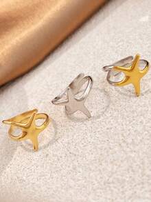 1 件 18K 镀金不锈钢五角星戒指，时尚创意钛钢可调节指环，适合男士和女士，情人节礼物情人节、妈妈、母亲、母亲节、礼物 - 五角星戒指 - 查看 2