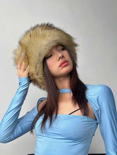 1顶女士柔软蓬松保暖针织帽，白色，适合秋冬季装饰