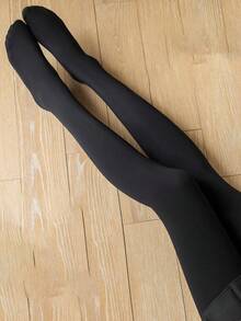 1pc Women's 200g/300g Black Lined Leggings , Winter Fashionable Minimalist Pantyhose Velvet Thick Thermal Fleece Tights,BridalLingerie(Suitable For 5-15°C) - Black - View 5