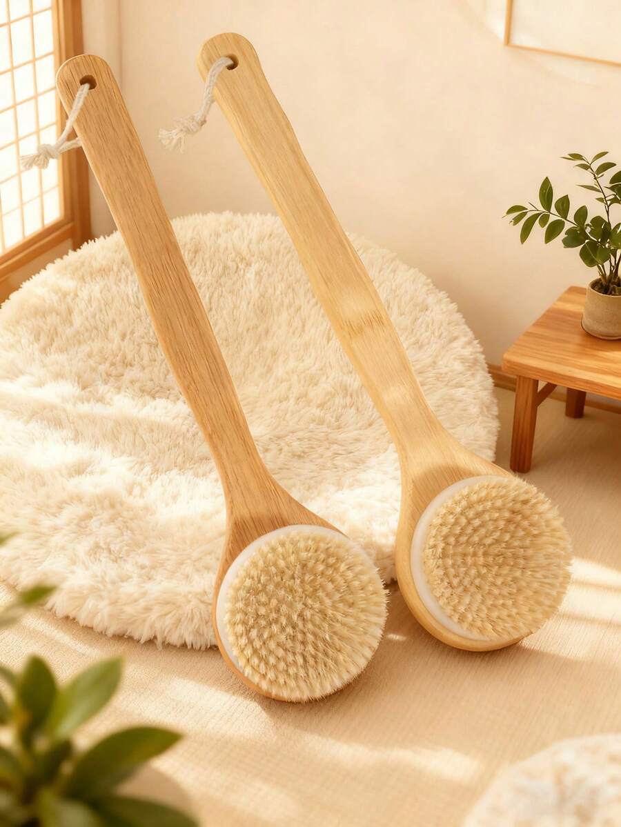 1支天然檀香沐浴刷，干刷，去角质磨砂刷，长柄按摩刷，清洁刷 - 彩色 - 查看 1