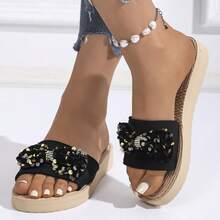 1 Pair Glitter Bow Decor Punk Style Woven Strap Slip-On Sandals, Suitable For Beach, Party, Outdoor, All Seasons - Multicolor - View 6