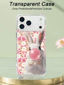 1 pieza Funda transparente con diseño de conejo blanco soplando burbuja rosa sobre fondo floral estilo dulce y primaveral ideal para regalo en San Valentín o celebraciones especiales protección contra caídas carcasa transparente ligera y resistente, compatible con iPhone 17/16/15/14/13/12/11/XS/XR/X/PLUS/PRO/PROMAX, compatible con Galaxy A34/A35/A54/A55, Galaxy S20/S21/S22/S23/S24 Ultra/Plus, compatible con Moto/Galaxy/Redmi/Honor/OPPO, regalo ideal para fiestas - transparente - Ver 4