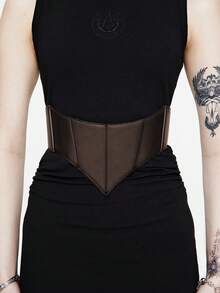 1 chiếc thắt lưng chun co giãn phong cách Gothic tối màu gợi cảm dành cho nữ, chất liệu da PU, họa tiết dơi quỷ, thích hợp cho tiệc Halloween - Cà phê nâu - Xem 1