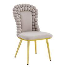 Light Gray Velvet Dining Table And Chairs (Set Of 2) – Ball Chain, Gold Metal Legs, Elegant Dining Room, Storage Space And Living Room - Light Grey - View 5