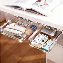 2 Pack Under Desk Storage Drawers Slide Out-Drill-On Or Self-AdhesiveLargeandMedium Drawer Under Desk Organizer Under Table Drawer For Home Office School Organization And Storage - Transparent White - View 1