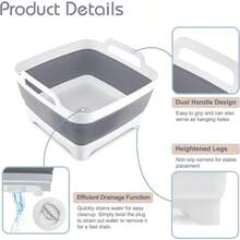 2.4 Gal 9L Collapsible Dish Basin With Drain Plug Space Saving Outdoor Multiuse Foldable Sink Tub Dishpan Kitchen Storage Tray For Camping Vegetable Washing RV (Gray) - gray - View 3