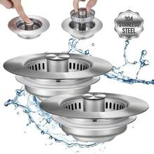 Upgraded 3-In-1 Kitchen Drain Strainer - Stainless Steel Sink Stopper, Anti-Clog Sink Basket, For Standard 3 1/2 Inch US Sinks - 2 件 - 查看 10