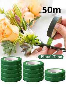 MEHELANY 196.85 英寸散装绿色桨形切割铁丝花茎，绿色花艺铁丝花茎，适用于插花、珠宝、礼品、工艺品、花环制作、花束包装、人造花卉植物装饰、家居室内外花园婚礼派对装饰、春季情人节母亲节生日礼物配件 - 綠色 - 查看 2