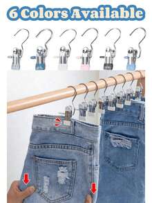 10 Pieces /1 Pieces Simple Stainless Steel Hook Clip, Multi-Functional Single Hook Clip, Suitable For Pants, Skirts, Dry Windproof Hook Clip, Home Space Saving Organizer, Suitable For Bedroom, Wardrobe, Wardrobe, Home, Dormitory - Multicolor - View 4