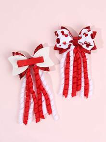 2个情人节快乐女孩发夹，闪亮心形印花粉色发夹，卷边流苏鸭嘴夹，派对发卡，青少年发饰 - 彩色 - 查看 6