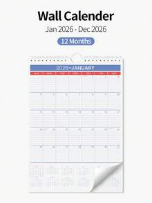 BUBU 2026年挂历，1月开始，A4尺寸，12个月极简磁性日历，带大号每日方格和全年迷你日历，2026年1月至12月计划本，适用于家庭、办公室和返校用品