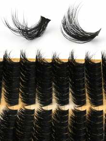 208 Piece Single Cluster Fluffy Lashes, Dense DIY Eyelashes, Ultra-Thick Extension Lashes, Curled Individual Lashes, Thin Cartoon Style - D - 查看 7