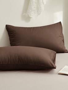 2pcs Coffee Brown, New Year Autumn/Winter Color Palette, Solid Color Japanese Minimalist Style, Super Soft & Breathable, Suitable For All Seasons, Minimalist Fashion, Casual Daily Use, Men's Dorm Room All Season, Pillowcase, Excluding Pillow Insert, Bedding, Hotel Supplies, Home Goods, Japanese Size: Twin, Full, Queen, King - Coffee Brown - View 6