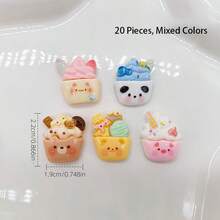 10/20/30pcs Cute Cartoon Animal & Ice Cream Shaped Resin Accessories, Flat Back, No Hole, Decorative Craft, Cat, Dog, Pig, Bear, Panda, Ice Cream, DIY Supplies, Create Your Own Unique Designs