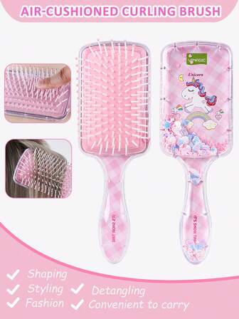 1 st. rolig glitterhårkam, utredande konfettihårborste, med en bedårande enhörningsdesign, borsten är av måttlig längd, ger en lugnande hårbottenmassage under kamning, våt hårborste, rolig glitterhårkam, hårborstar, hårborste för flickor som utredar, minskar frissighet (enhörning)