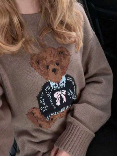 2026 خريف/شتاء جديد للنساء موضة كاجوال كارديجان كنزة بطراز دب جميل مناسب لليلة عيد الحب والمناسبات الرومانسية