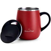 GRANDTIES - Taza de café aislante con asa, tapa deslizante para evitar salpicaduras, termo con forma de copa de vino de 16 oz con doble pared vacío de acero inoxidable(1 Count (Pack of 1) Rojo arándano) - Multicolor - Ver 1