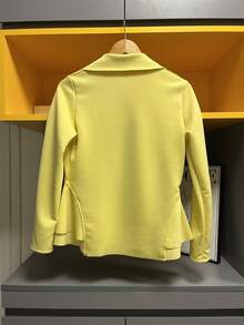 Women's Formal Blazer With Ruffle Details On The Sides, Thick Neoprene Fabric - Yellow - View 2