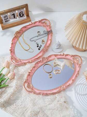 1 件欧式装饰托盘，复古法式珠宝收纳托盘，欧式水果盘，客厅装饰，高端香水及珠宝展示托盘，镜面首饰托盘，甜点盘，可用于存放珠宝、水果、甜点