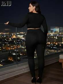 RNU Damen Große Größen Elegante Lässig Y2K Sexy Retro Glitzer Elastische Taille Strickstoff Stretch Hose, geeignet für Nachtausgang, Urlaub, Schule, Bühne, Alltag, Single Party, Einschulung Party, Frühling/Sommer/Herbst/Winter - Schwarz - Übersicht 2