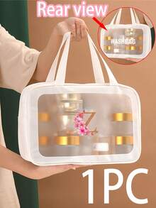 1个花卉字母A-Z旅行化妆包，大容量PU化妆包，护肤品和洗漱用品收纳袋，口红和化妆品收纳袋，防水家用医疗包，便携高端旅行包，简约优雅双色多隔层收纳包，适合女性、学生、旅行者，可作为礼物送给朋友、同学、老师、母亲、姐妹，生日、节日礼物 - 白色 - 查看 32