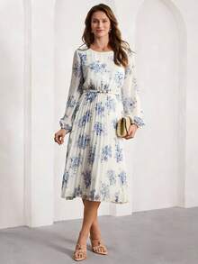 Amorya Damen Lässig Kleid mit Blume Muster und Raffung in Knielänge