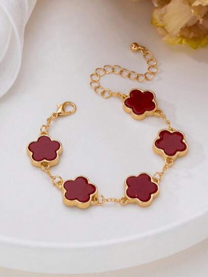 1pc Fashionable & Delicate Golden Lucky Clover Bracelet For Women, Suitable For Daily Wear, Best Summer Gift For Friends