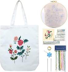 EstiloTendenciaKit De Bordado Para Bolsa De Lona Con PatróN Para Principiantes. Kits De Manualidades De Bordado DIY Para Adultos. Incluye Instrucciones, Dedal, Bastidores De Bordado E Hilos De Colores (CR002 Jinxiumixiang)Calidad PremiumVersióN Mejorada - CR002 yanlongchuoyue beige - Ver 2